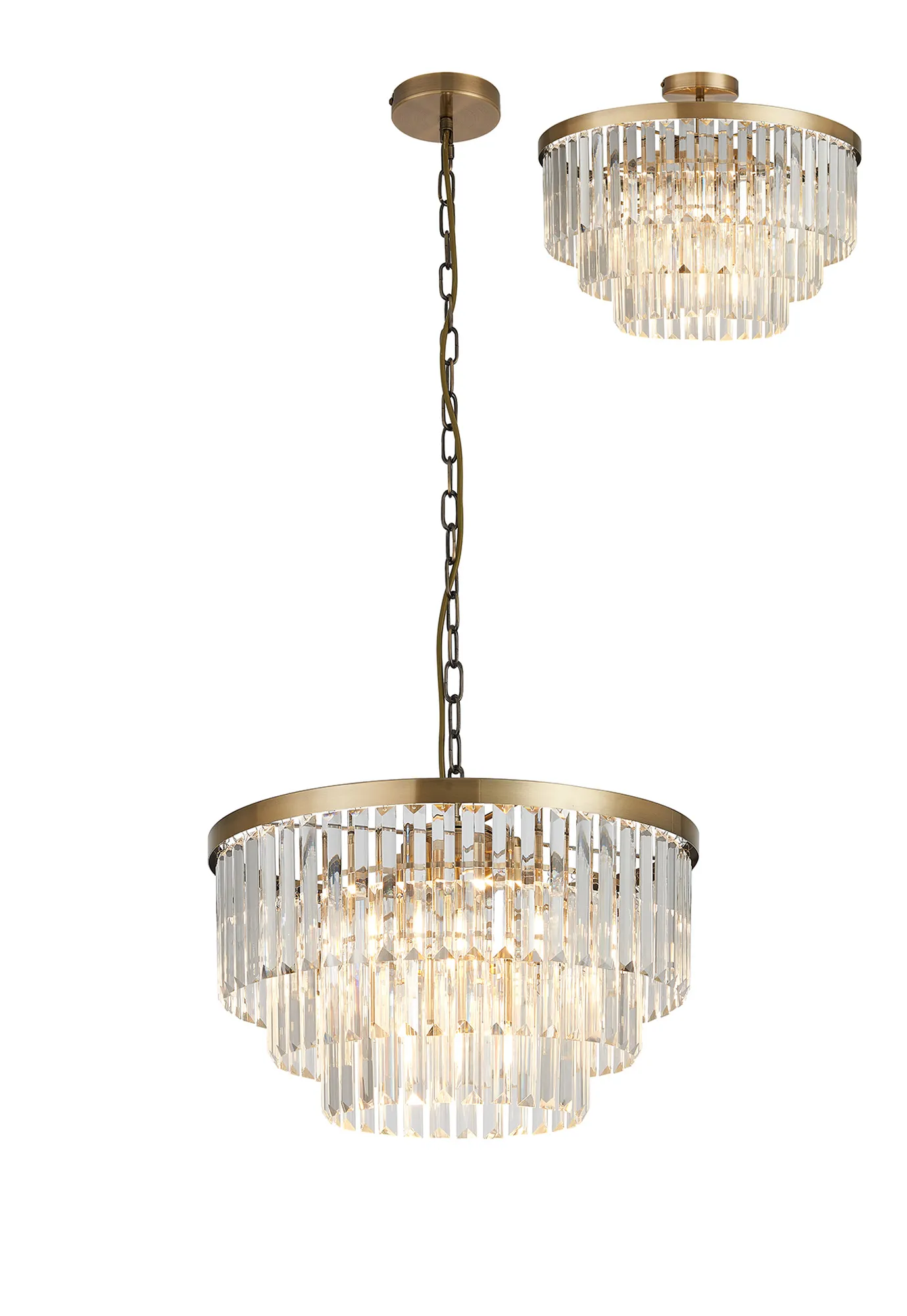 D0981AB  Cosette Pendant/Semi Flush, 5 Light E14, Antique Brass/Clear Crystal